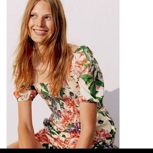 H&M  Puff-sleeve Tropical Floral Romper